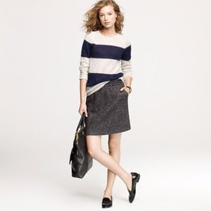 JCrew Leather-tipped black herringbone skirt NWT